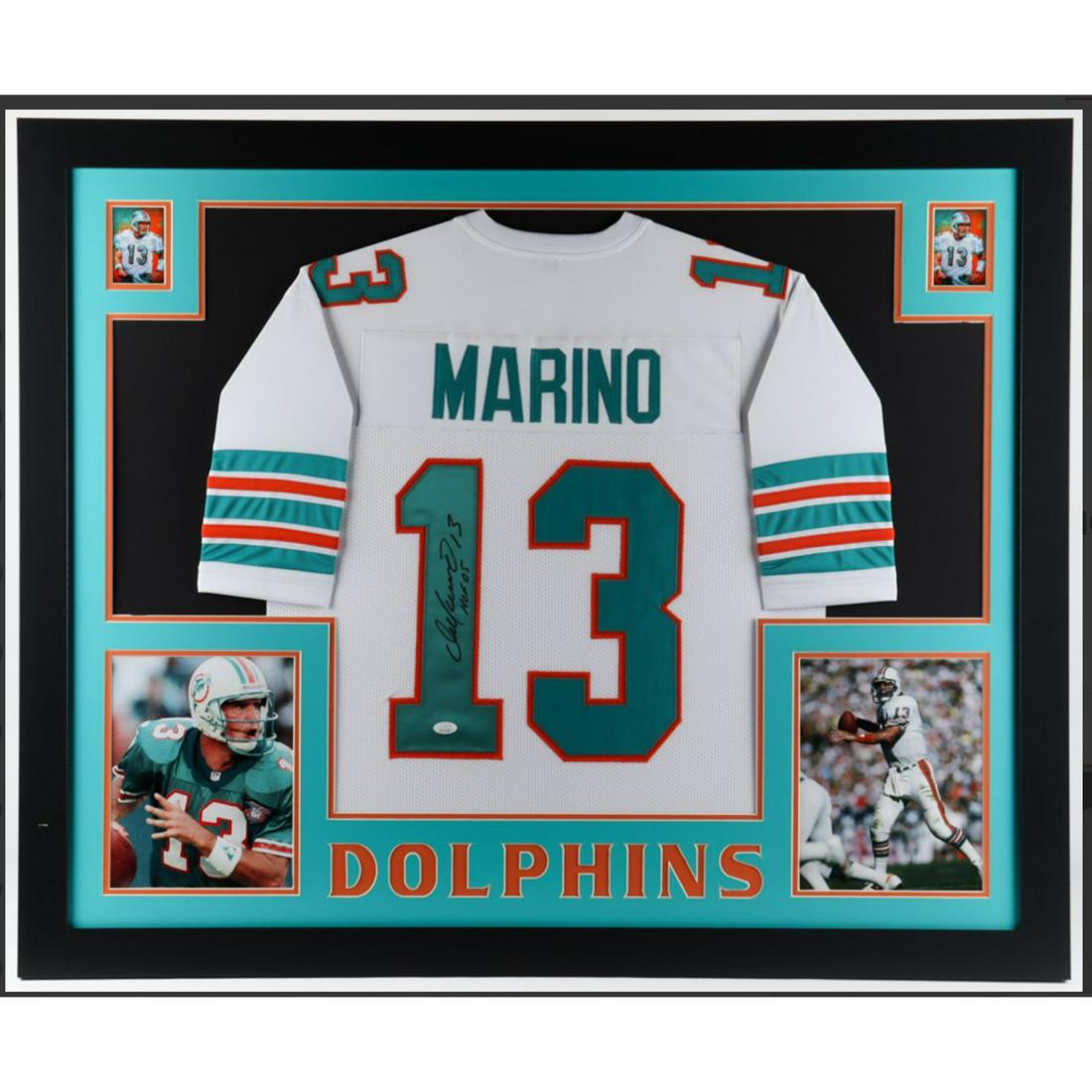 Dan Marino Signed 35x43 Custom Framed Jersey Display Inscribed "HOF 05" (JSA Hologram) (1 of 1)