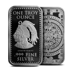 1 Oz .999 Fine Silver "Cauhtemoc" Silver Bar: 1 Oz .999 Fine Silver "Cauhtemoc" Silver Bar