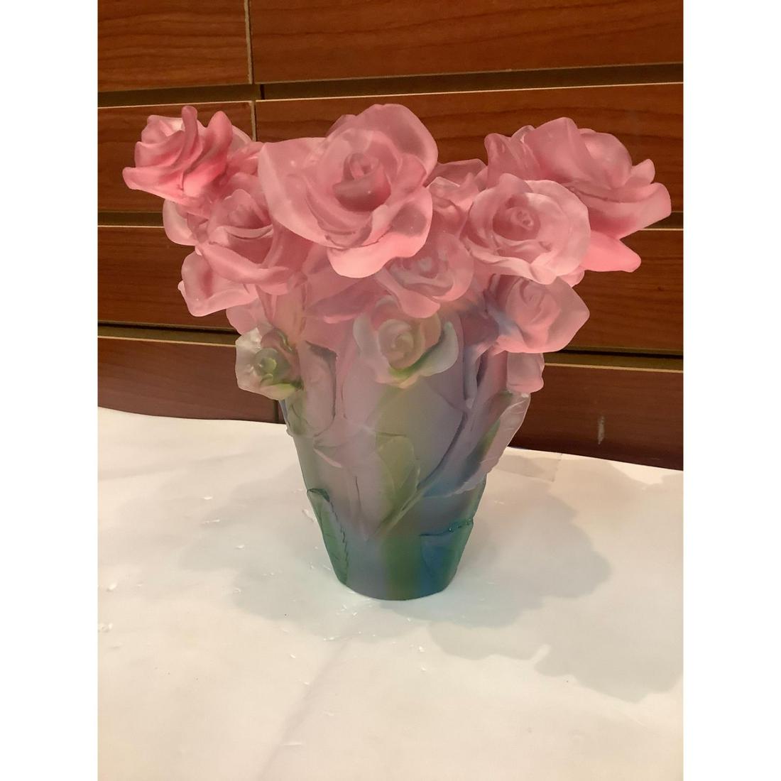 Pate de verre Nancy daum style rose vase 7 inch tall 5 wide (1 of 2)