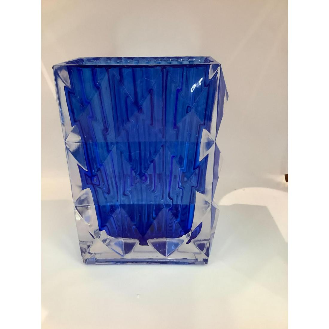 BACCARAT STYLE LOUXOR BLUE RECTANGULAR VASE H 7â€ (1 of 3)