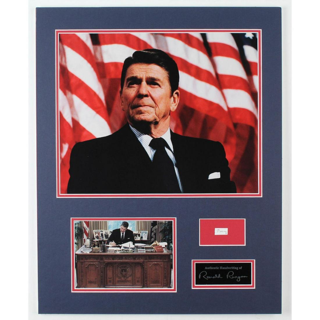 Ronald Reagan 16x20 Custom Matted Cut Display with (1) Hand-Written Word From Letter (Beckett LOA: 40th President of the United StatesCustom matted cut display measures approximately 16" x 20" in size and features a cut from a letter penned by the hand of Ronald Reagan (D. 2004). Please note, you w