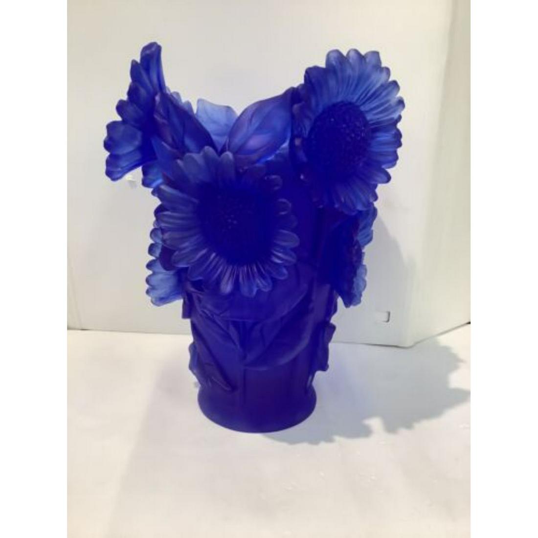 PATE DE VERRE NANCY DAUM STYLE XL SUNFLOWER BLUE VASE (1 of 2)