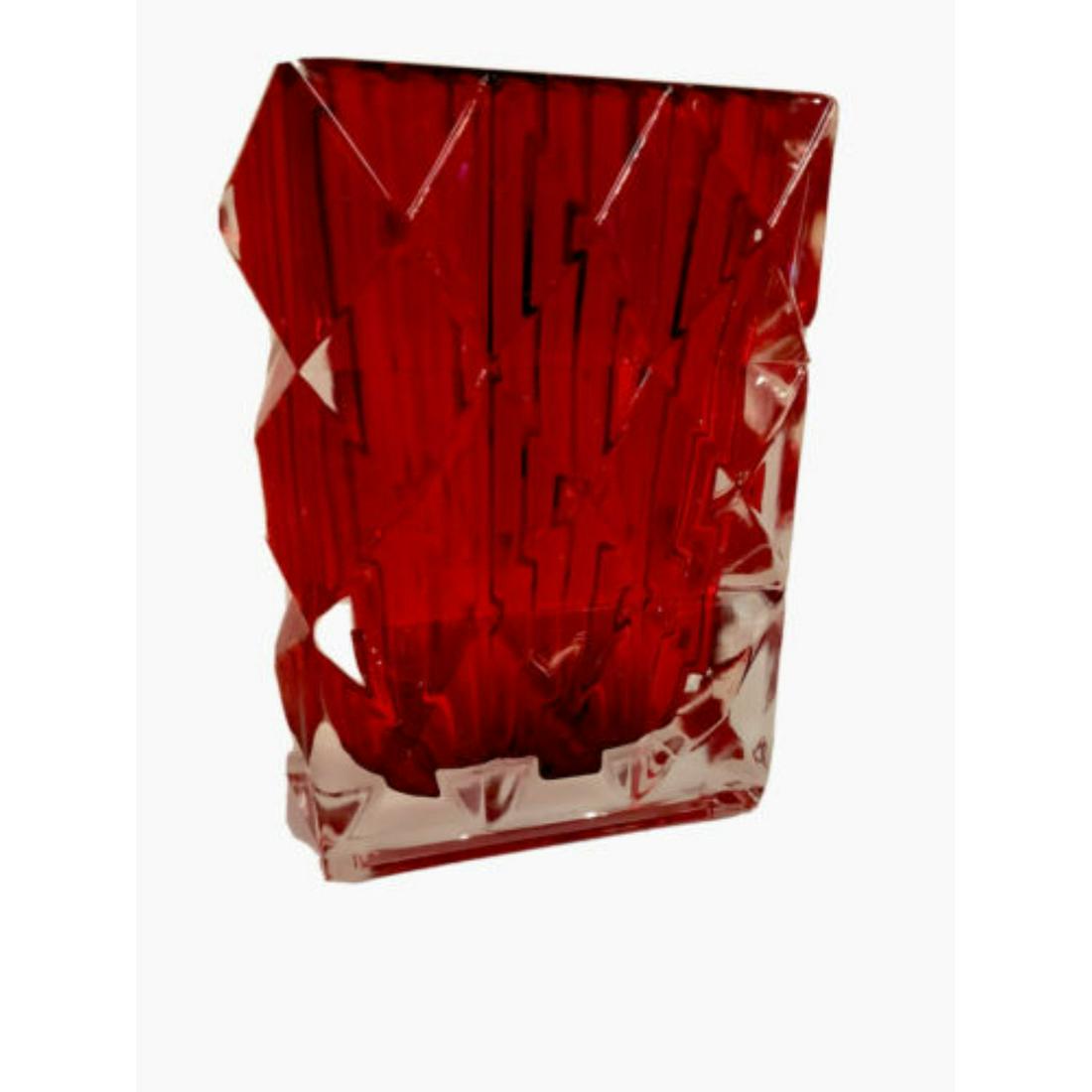 BACCARAT STYLE LOUXOR RED RECTANGULAR VASE H 7â€ (1 of 3)