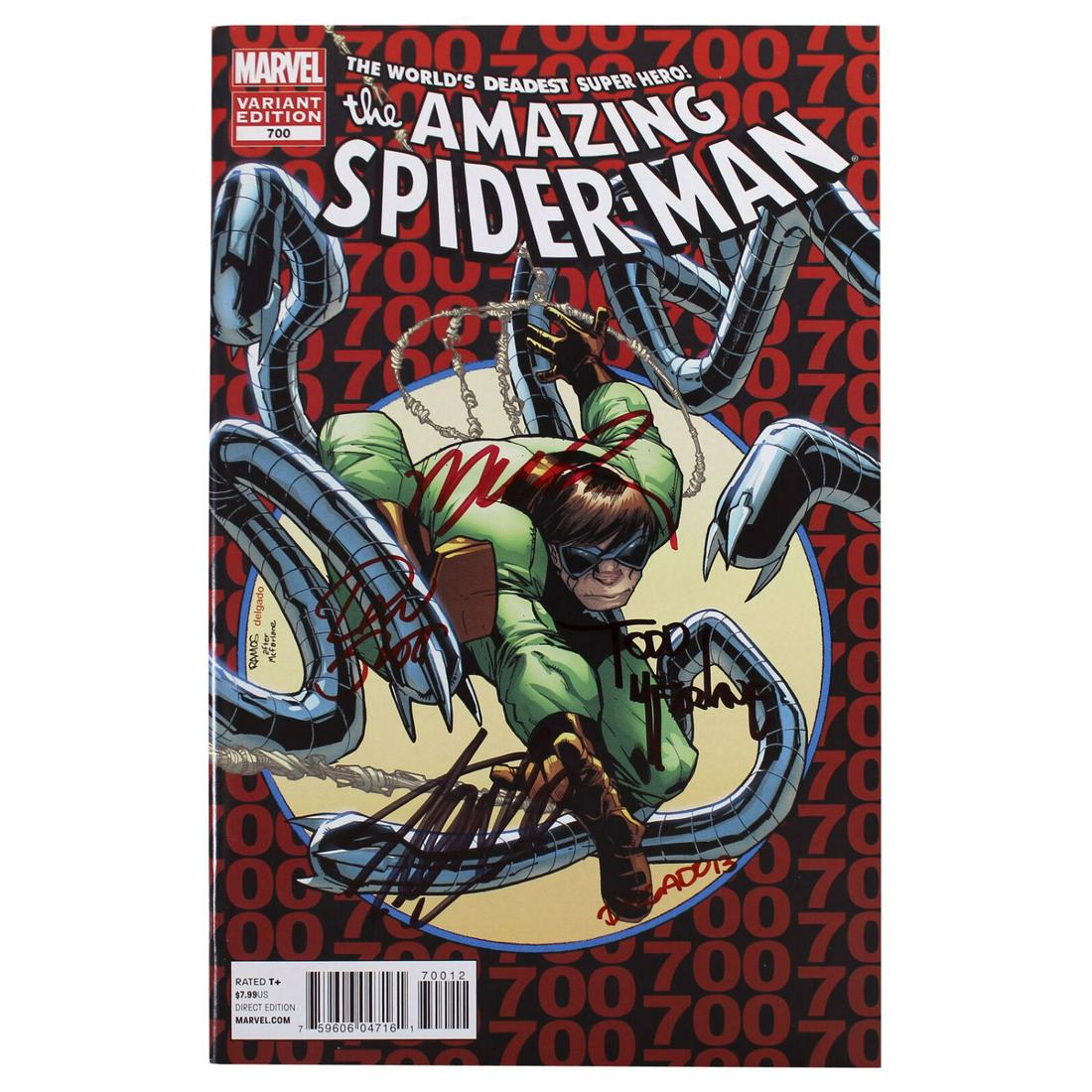 Stan Lee, Todd McFarlane, Dan Slott, Humberto Ramos & Edgar Delgado Signed The Amazing Spider-Man: Stan Lee, Todd McFarlane, Dan Slott, Humberto Ramos & Edgar Delgado Signed The Amazing Spider-Man #700 Variant marvel Comic (JSA COA)