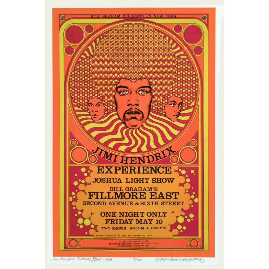 Jimi Hendrix 1968 Fillmore East New Artist Edition 16x22 Poster~Signed By David Byrd (1 of 3)