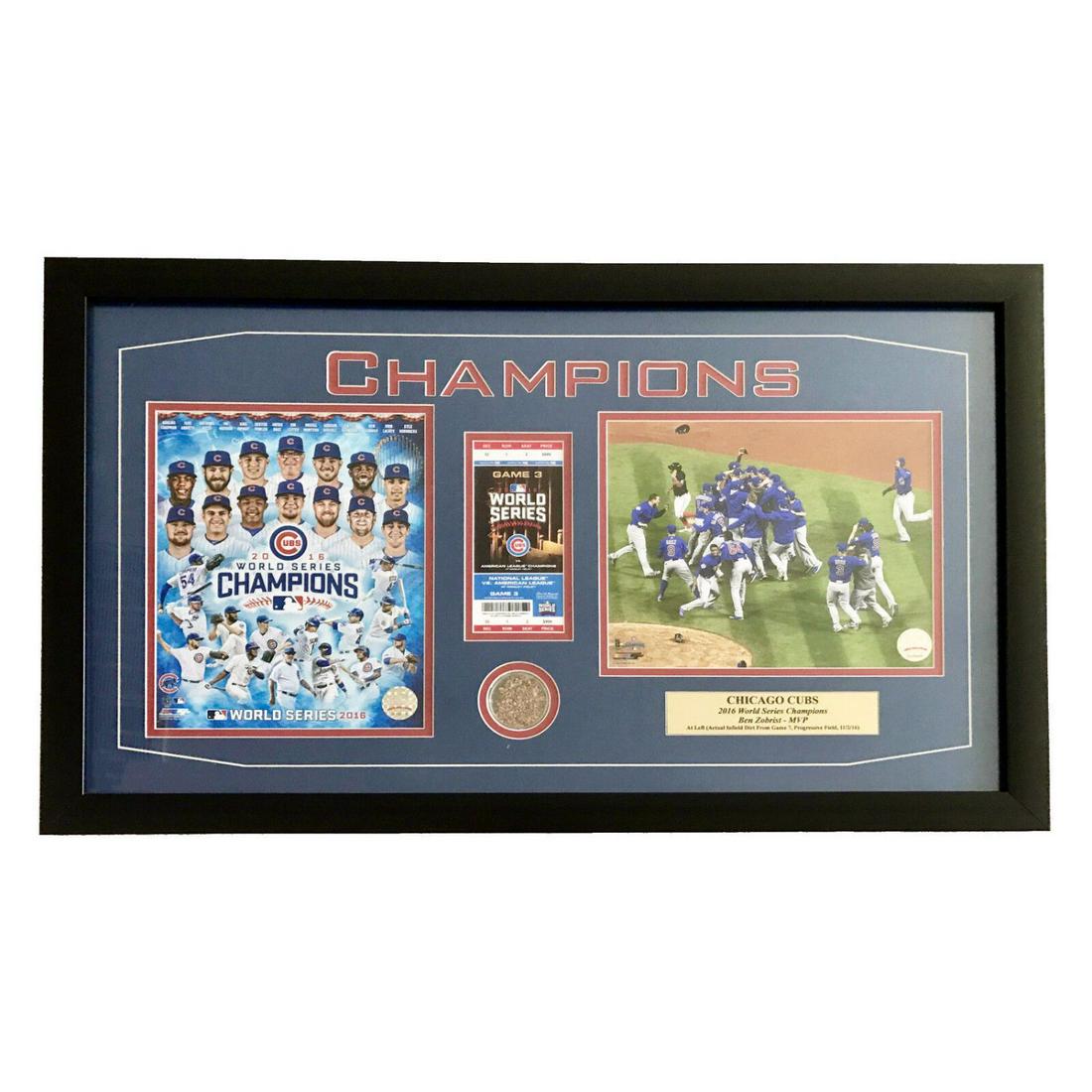 Chicago Cubs Game 7 World Series Game Used Dirt & Ticket Framed Display