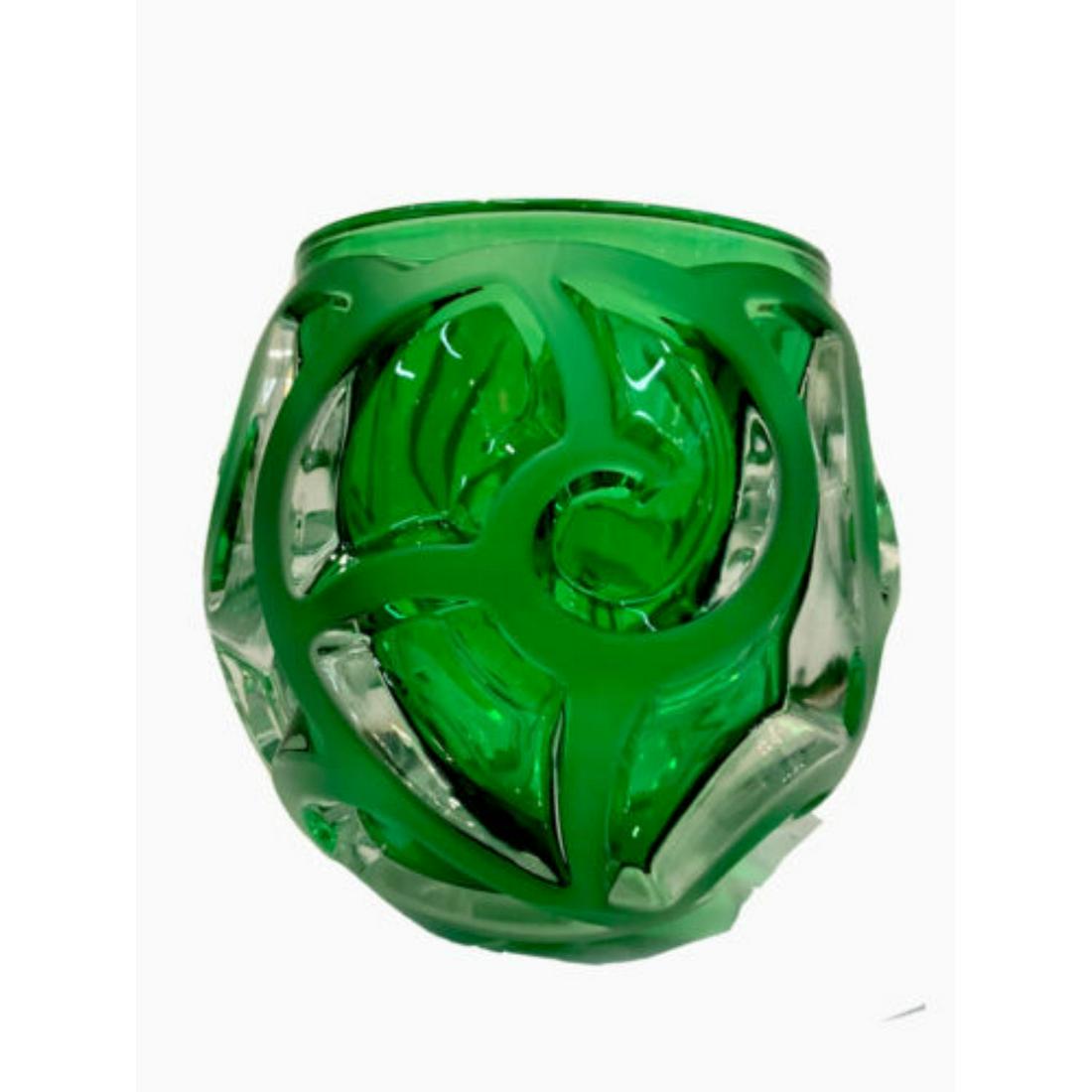 Lalique Tourbillons Style Limited Edition Vase H8â€ W6â€ Heavy Art Glass Green (1 of 3)