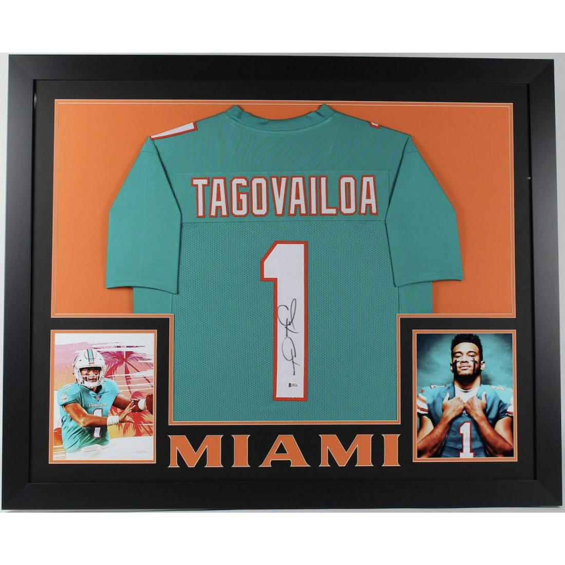 Tua Tagovailoa Signed 35x43 Custom Framed Jersey (Beckett COA) (1 of 1)