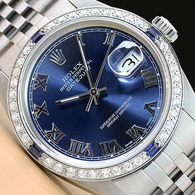 MENS ROLEX DATEJUST ROMAN 18K WHITE GOLD SAPPHIRE DIAMOND & STEEL WATCH (1 of 2)
