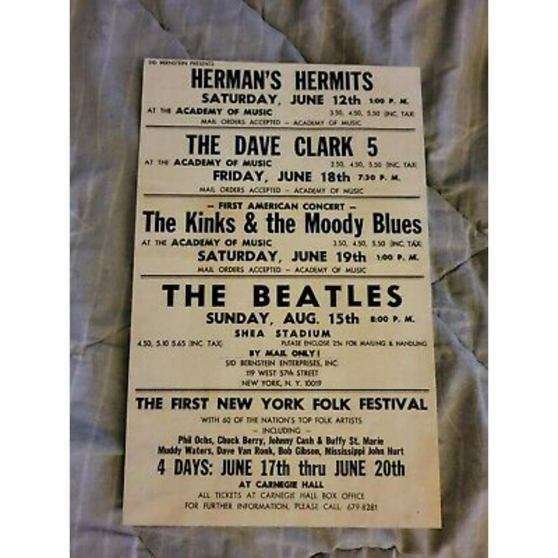 THE BEATLES KINKS DAVE CLARK 5 1960S CARDBOARD BOXING STYLE CONCERT POSTER (1 of 1)