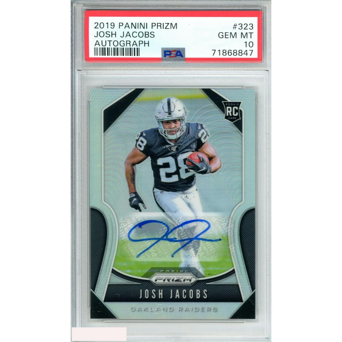 2019 PANINI PRIZM JOSH JACOBS #323 AUTOGRAPH RAIDERS RC PSA 10 GEM MT (1 of 1)