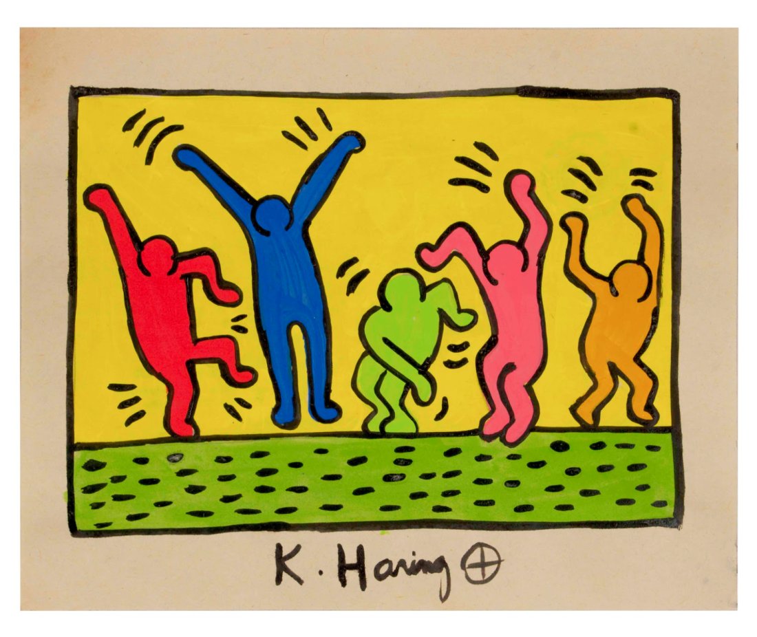 RARE Keith Haring Authentic Drawing on Vintage Paper SIGNED and Stamped by Haring Estate: RARE Keith Haring Authentic Drawing on Vintage Paper SIGNED and Stamped by Haring Estate