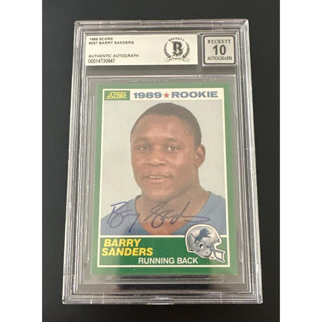 Barry Sanders Signed 1989 Score #257 Rookie Card RC Beckett BAS 10 Auto (1 of 1)