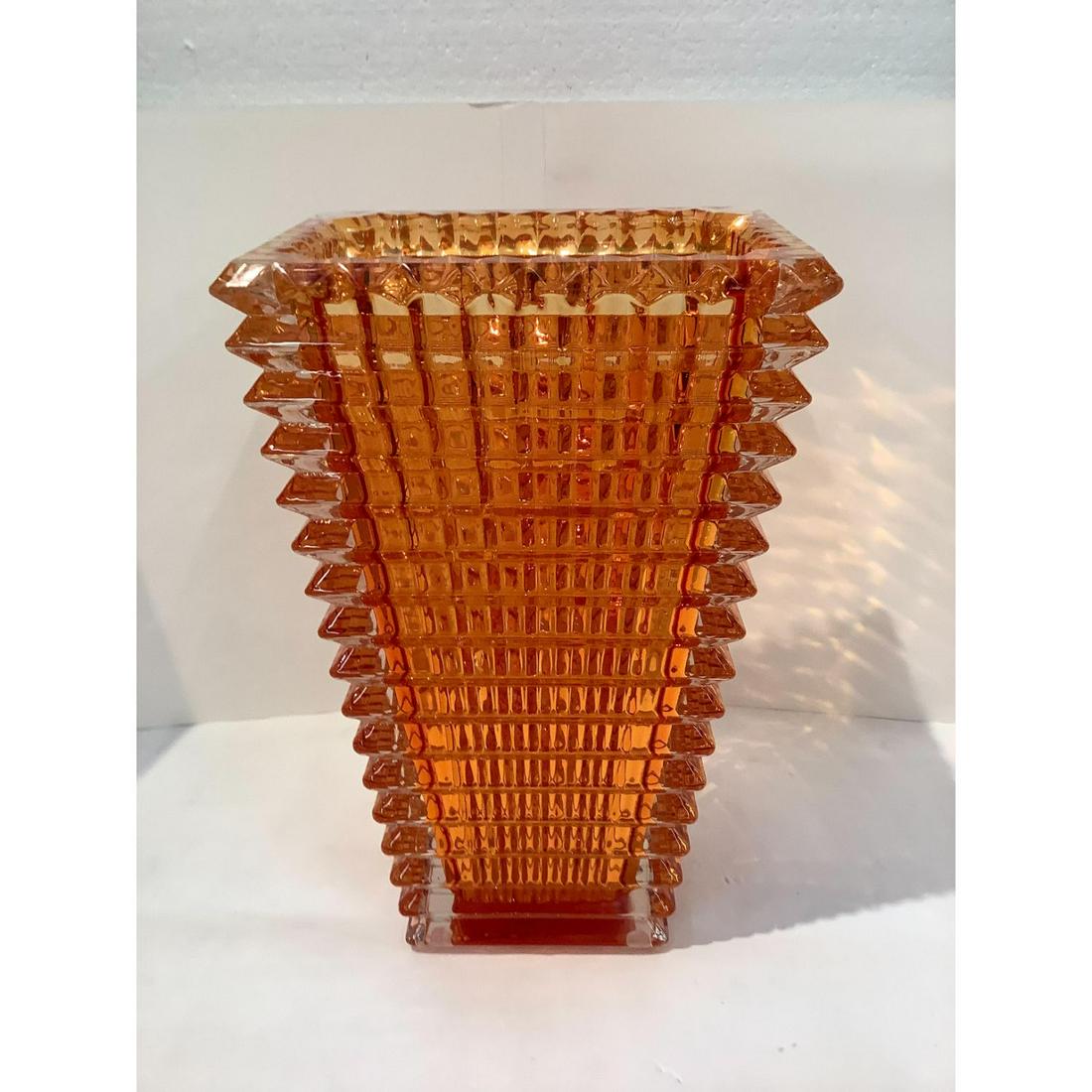 XXL CRYSTAL EYE VASE BACCARAT STYLE H10â€ ORANGE (1 of 2)
