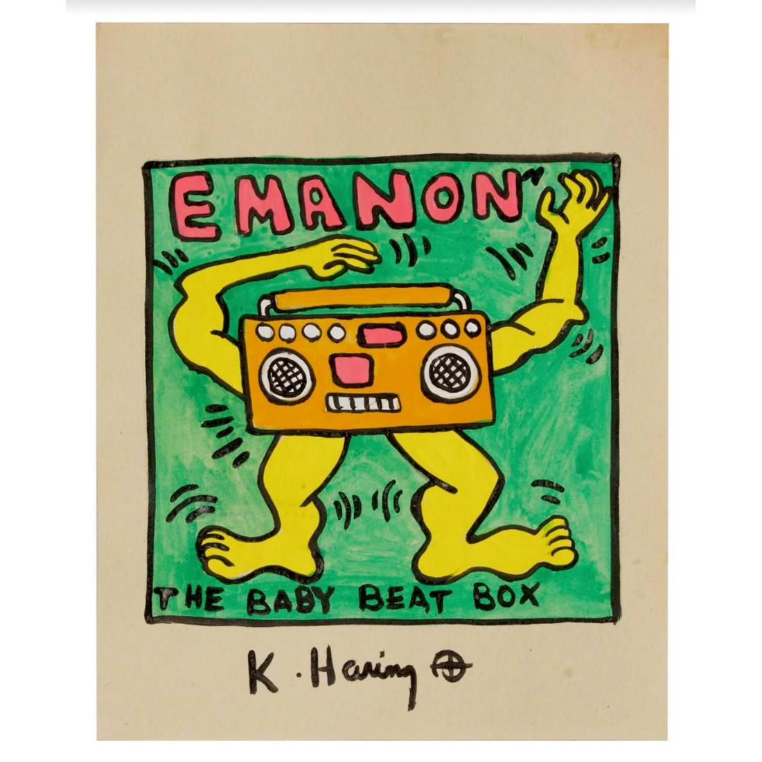 RARE Keith Haring Authentic Drawing on Vintage Paper SIGNED and Stamped by Haring Estate: RARE Keith Haring Authentic Drawing on Vintage Paper SIGNED and Stamped by Haring Estate