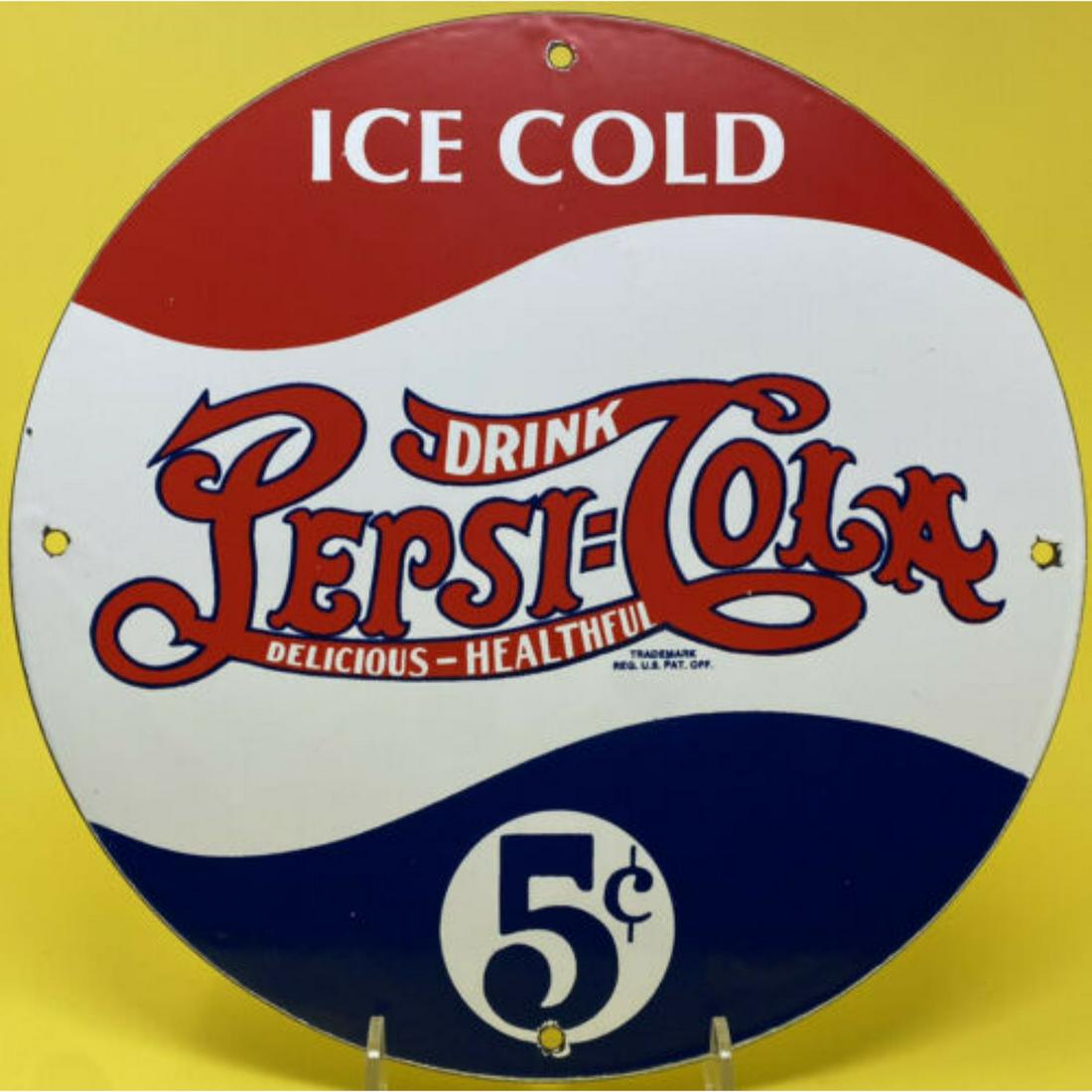 VINTAGE PEPSI COLA PORCELAIN SIGN GAS STATION BOTTLE COKE COCA DEW A & W OIL (1 of 1)