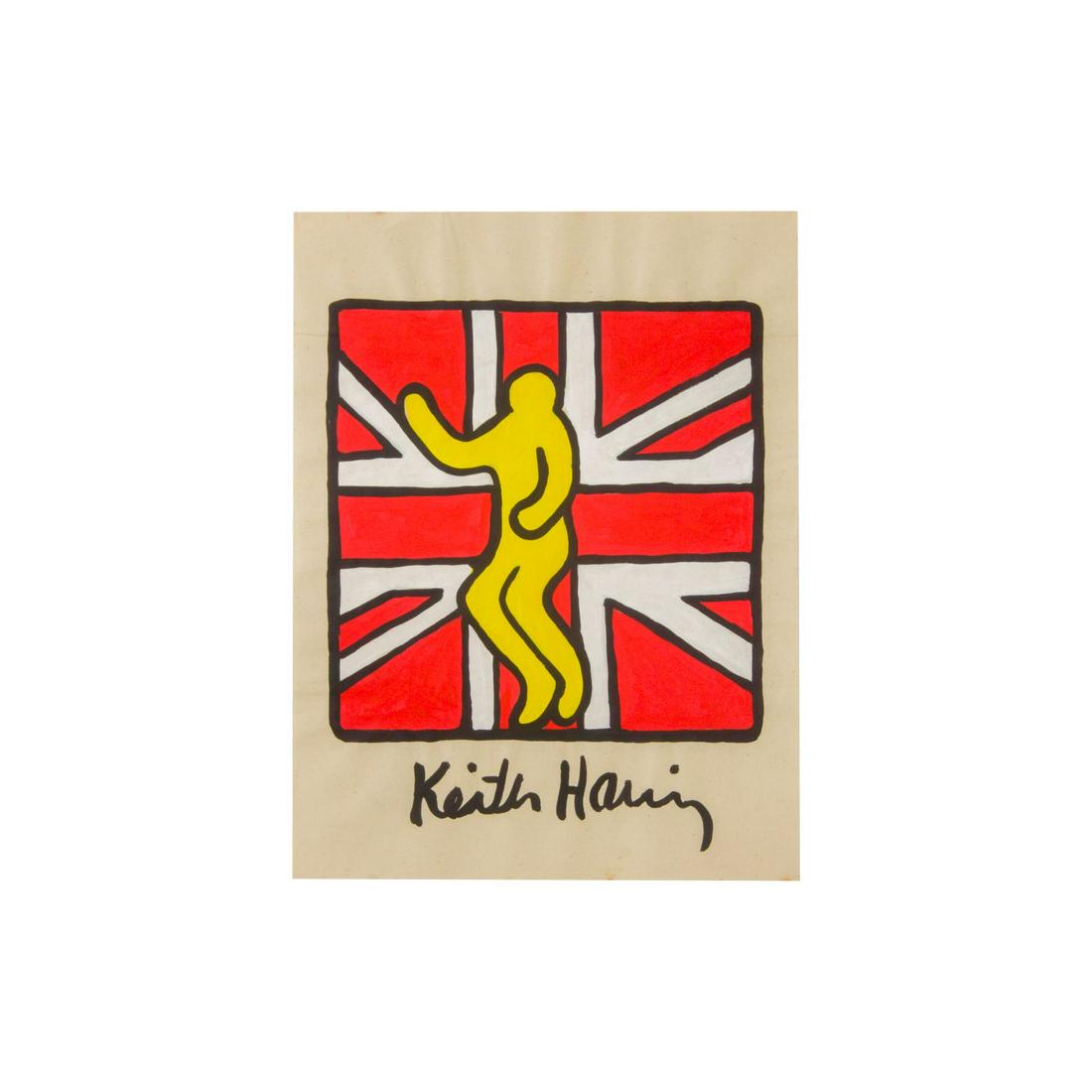 RARE Keith Haring Authentic Drawing on Vintage Paper SIGNED and Stamped by Haring Estate *Yellow Man (1 of 2)