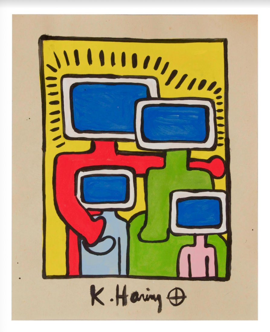 RARE Keith Haring Authentic Drawing on Vintage Paper SIGNED and Stamped by Haring Estate: RARE Keith Haring Authentic Drawing on Vintage Paper SIGNED and Stamped by Haring Estate