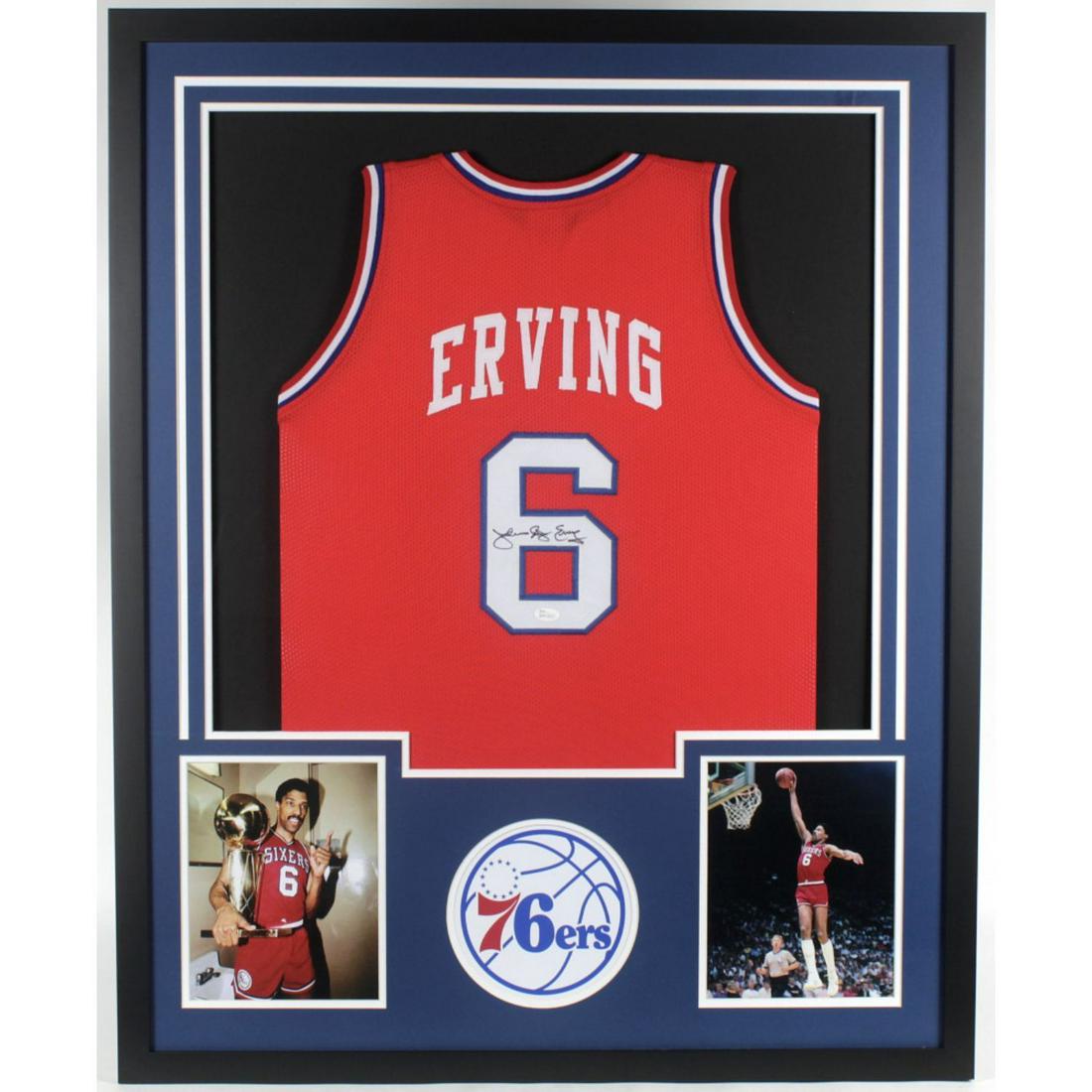 Julius Erving Signed 34x42 Custom Framed Jersey (JSA COA) (1 of 1)
