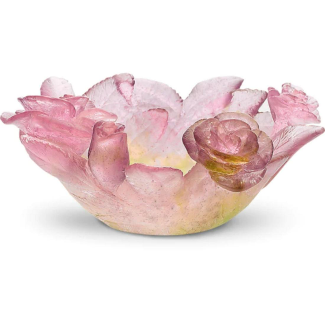NEW DAUM CRYSTAL ROSES BOWL IN PINK SMALL (1 of 1)