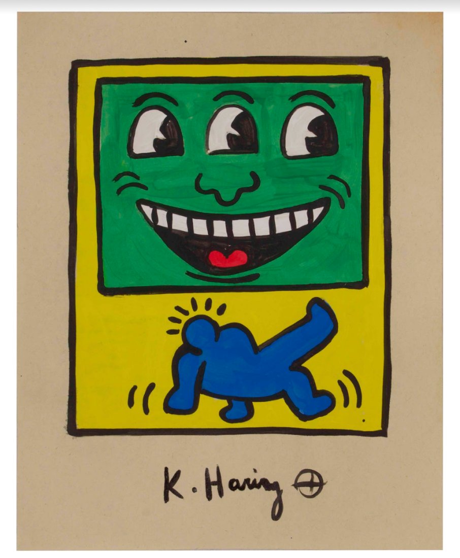 RARE Keith Haring Authentic Drawing on Vintage Paper SIGNED and Stamped by Haring Estate: RARE Keith Haring Authentic Drawing on Vintage Paper SIGNED and Stamped by Haring Estate