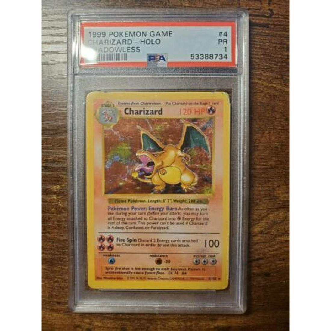 1999 Pokemon Charizard-Holo Shadowless PSA 1 #4 (1 of 1)