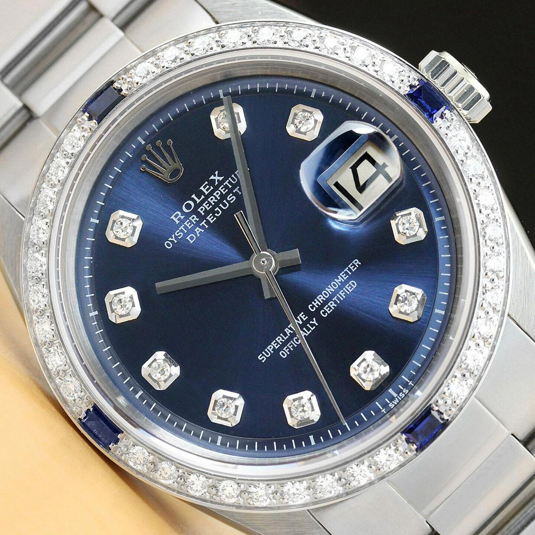Mens 18k White Gold & Stainless Steel Rolex Datejust With A Blue Diamond Dial & Sapphire Diamond (1 of 5)