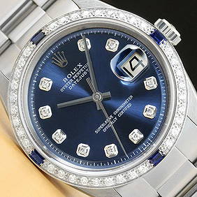 Mens 18k White Gold & Stainless Steel Rolex Datejust With A Blue Diamond Dial & Sapphire Diamond (1 of 5)