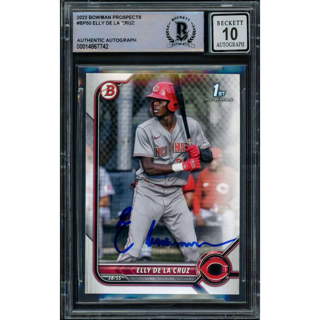Elly De La Cruz Signed 2022 Bowman Prospects Rookie Card #BP50 (Beckett 10 Auto) (1 of 2)