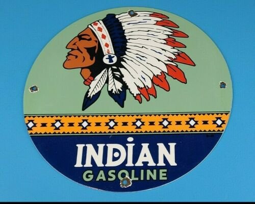 VINTAGE INDIAN GASOLINE PORCELAIN CHIEF GAS MOTOR OIL SERVICE STATION PUMP SIGN (1 of 1)
