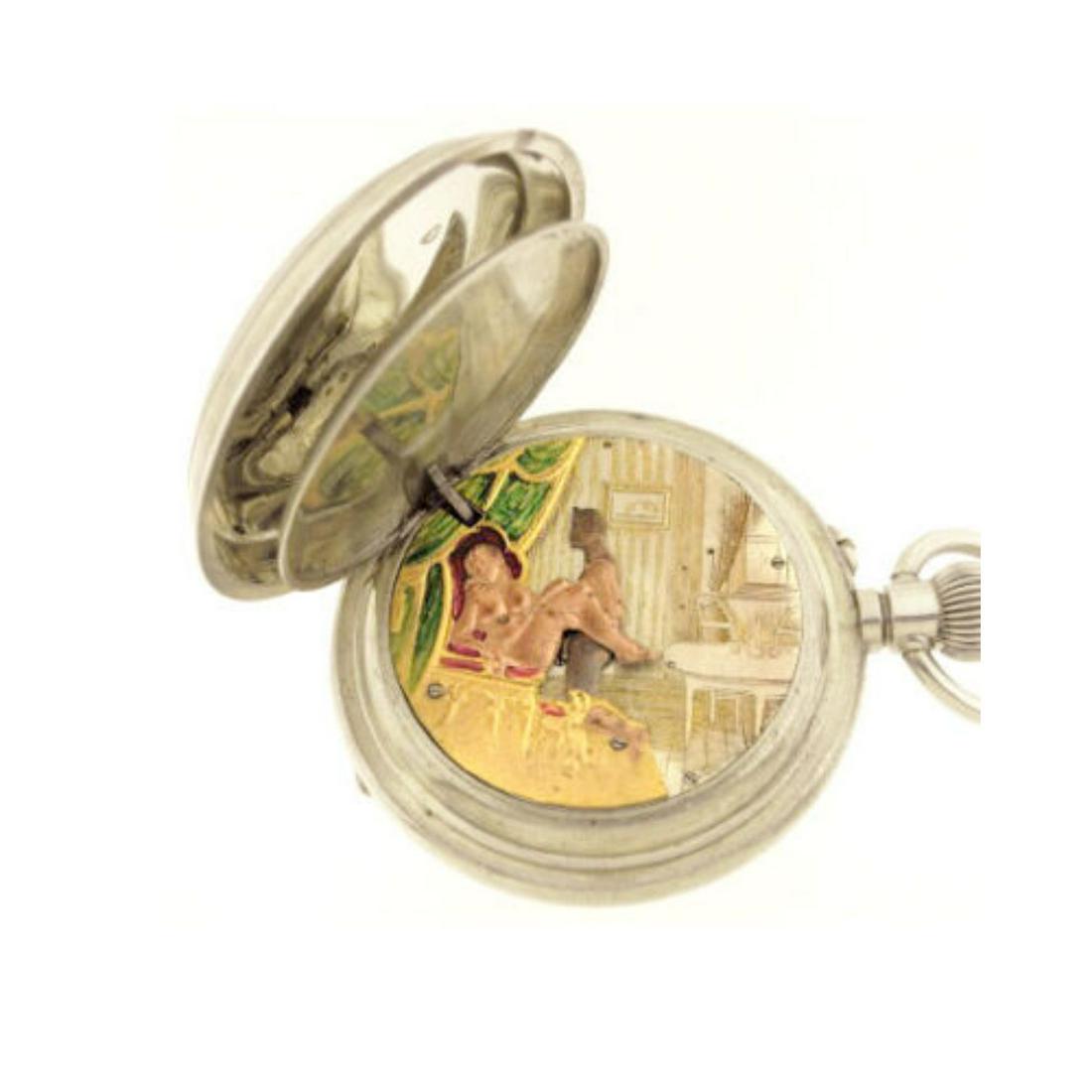 Swiss Erotic Automaton .800 Silver Hunting Case Pocket Watch: Swiss Erotic Automaton .800 Silver Hunting Case Pocket Watch