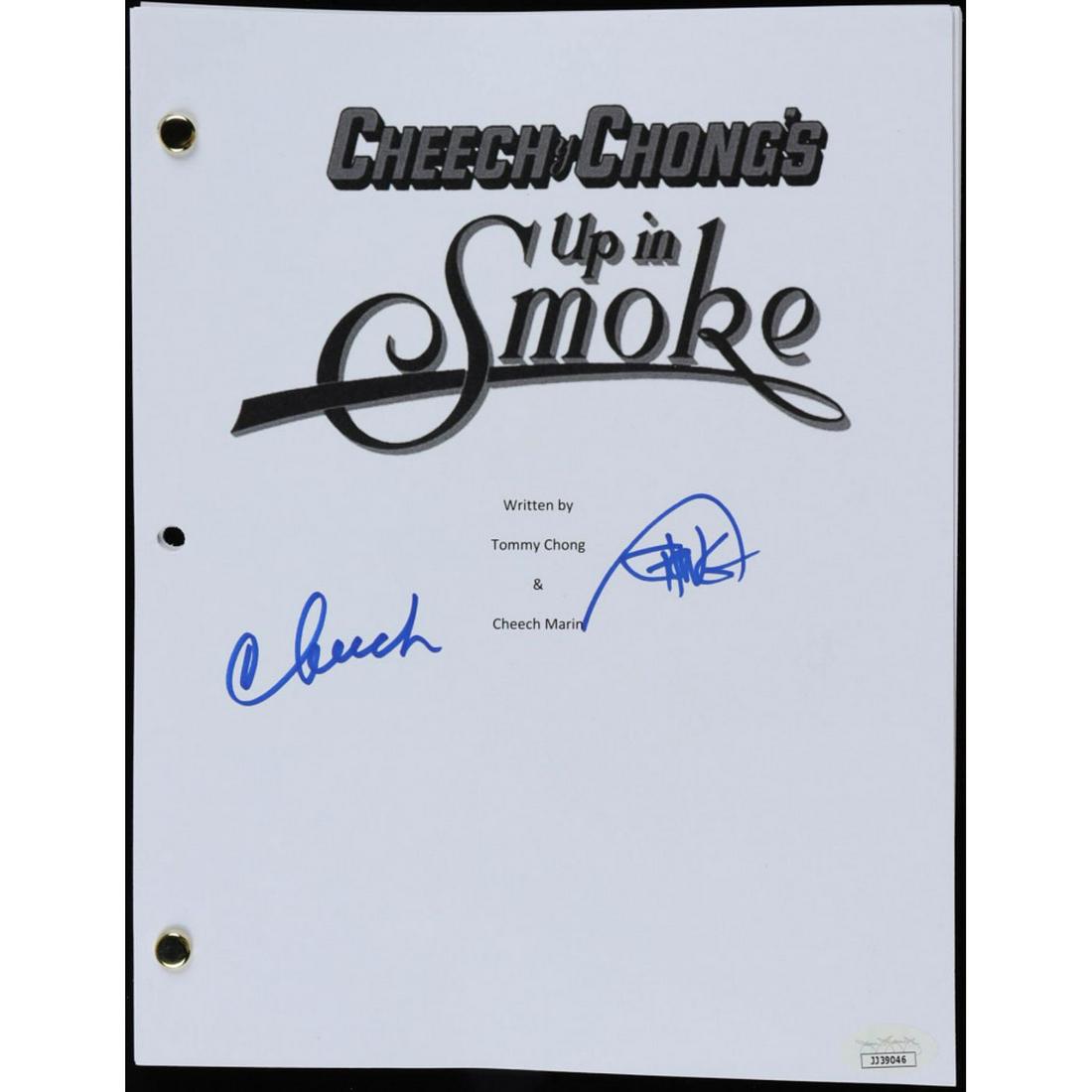Cheech Marin & Tommy Chong Signed "Up in Smoke" Movie Script (JSA COA): Replica script has been hand-signed by Cheech Marin (Pedro De Pacas) and Tommy Chong (Anthony "Man" Stoner).The lot / autograph(s) includes an official James Spence Authentication (JSA) hologram and m