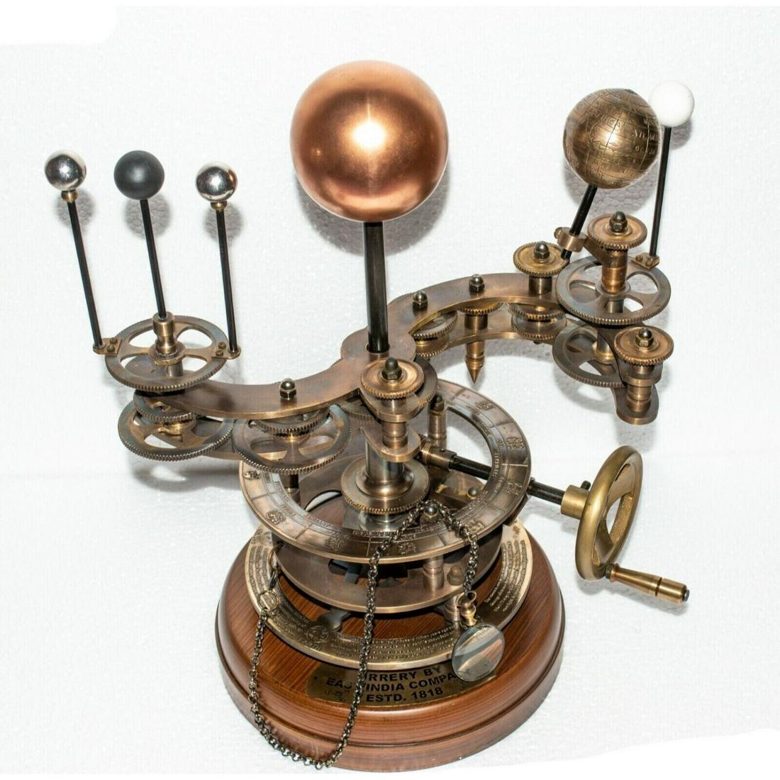 Antique Brass Orrery Solar System Model W/ Wooden Base (1 of 4)