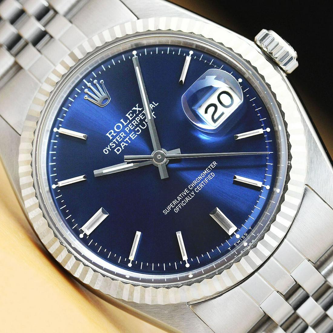 ROLEX MENS DATEJUST BLUE DIAL 18K WHITE GOLD & STAINLESS STEEL WATCH (1 of 2)
