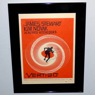 VERTIGO 1958 ORIGINAL WINDOW CARD MOVIE POSTER ALFRED HITCHCOCK SAUL BASS: VERTIGO 1958 ORIGINAL WINDOW CARD MOVIE POSTER ALFRED HITCHCOCK SAUL BASS