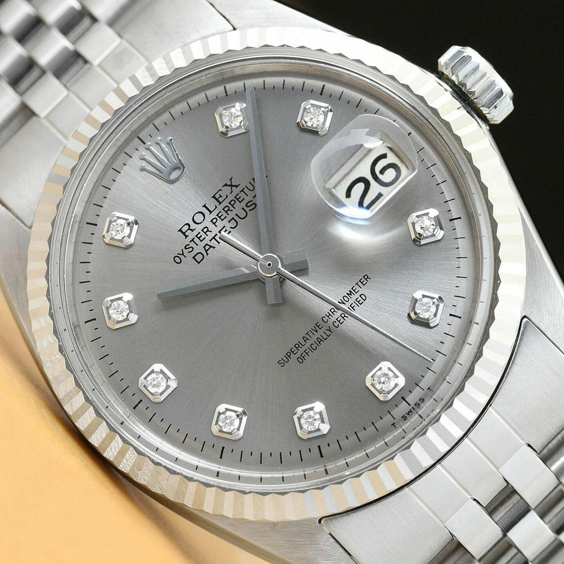 MENS ROLEX DATEJUST GRAY DIAMOND DIAL 18K WHITE GOLD & STAINLESS STEEL WATCH (1 of 3)