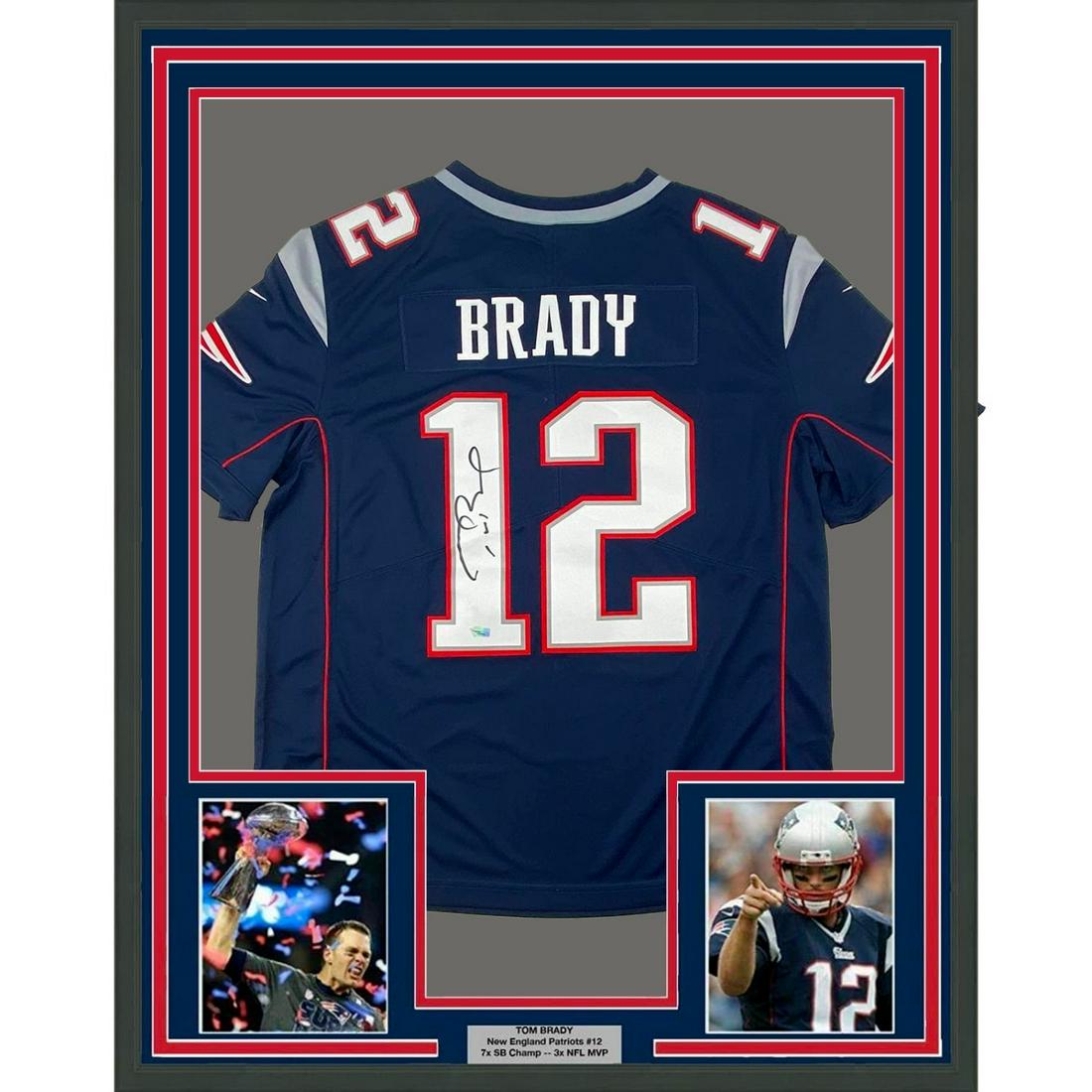 Framed Autographed/Signed Tom Brady 33x42 Patriots Jersey Fanatics COA/LOA (1 of 1)