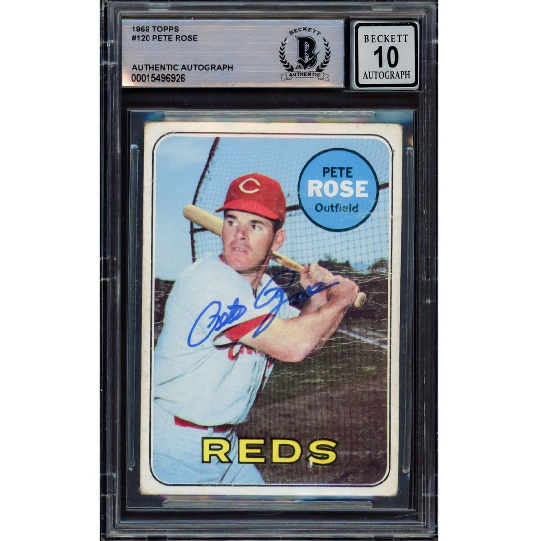 Pete Rose Signed 1969 Topps #120 (Beckett 10 Auto): Pete Rose Signed 1969 Topps #120 (Beckett 10 Auto)