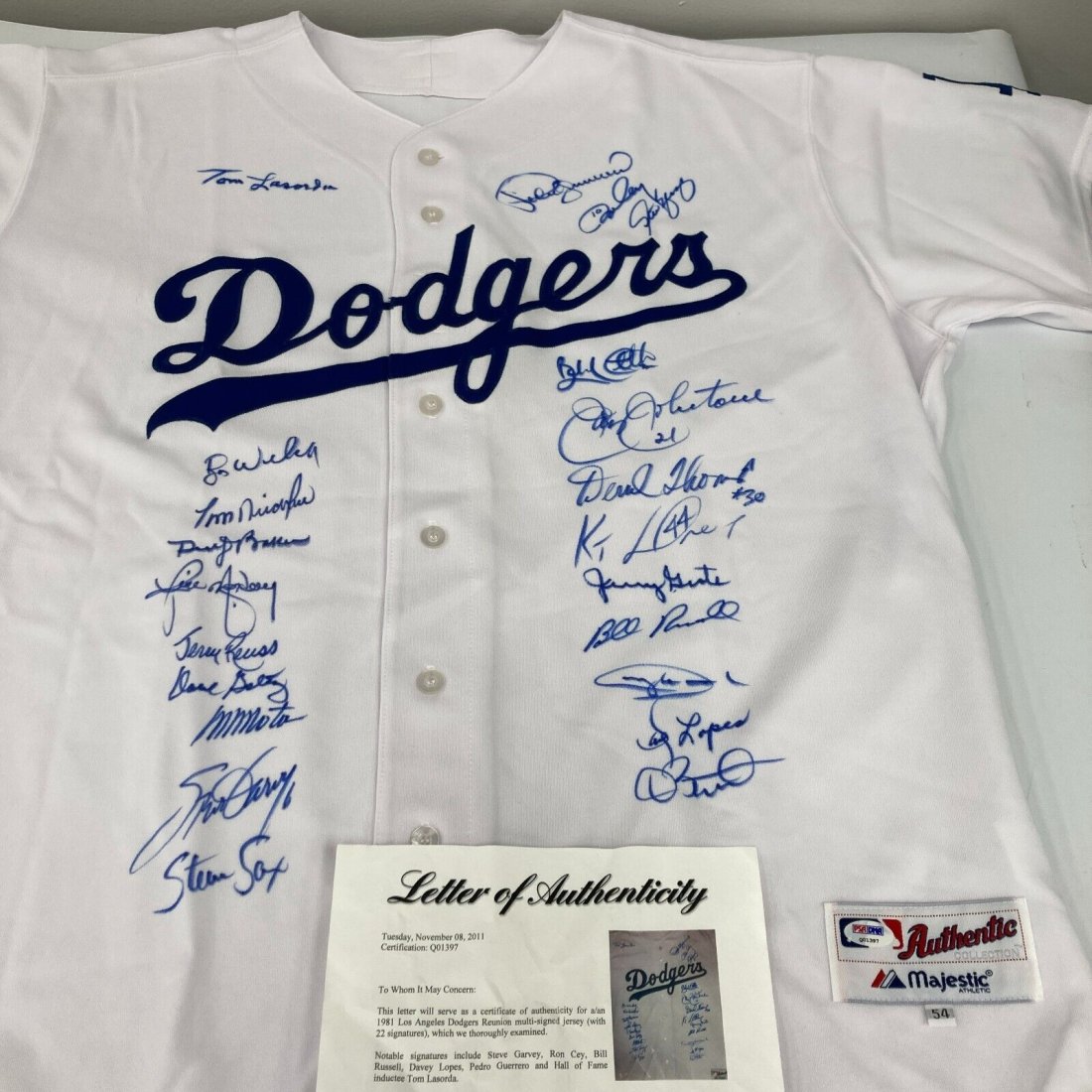 1981 L.A. Dodgers Multi-Signed Jersey With 22 Signatures Including Tom Lasorda (PSA LOA) (1 of 8)