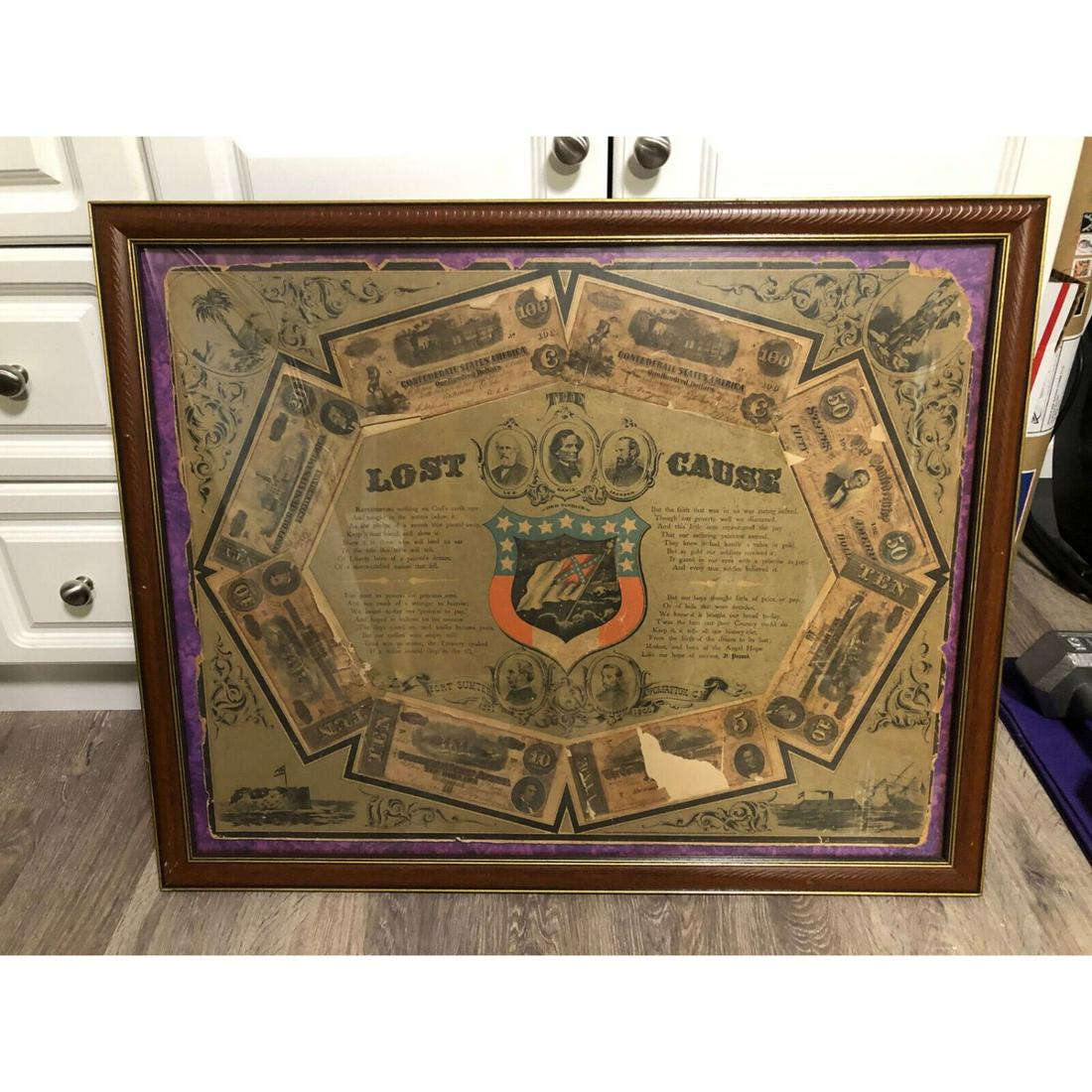 1872 The Lost Cause Lithograph w/ Confederate Currency, Civil War (1 of 1)
