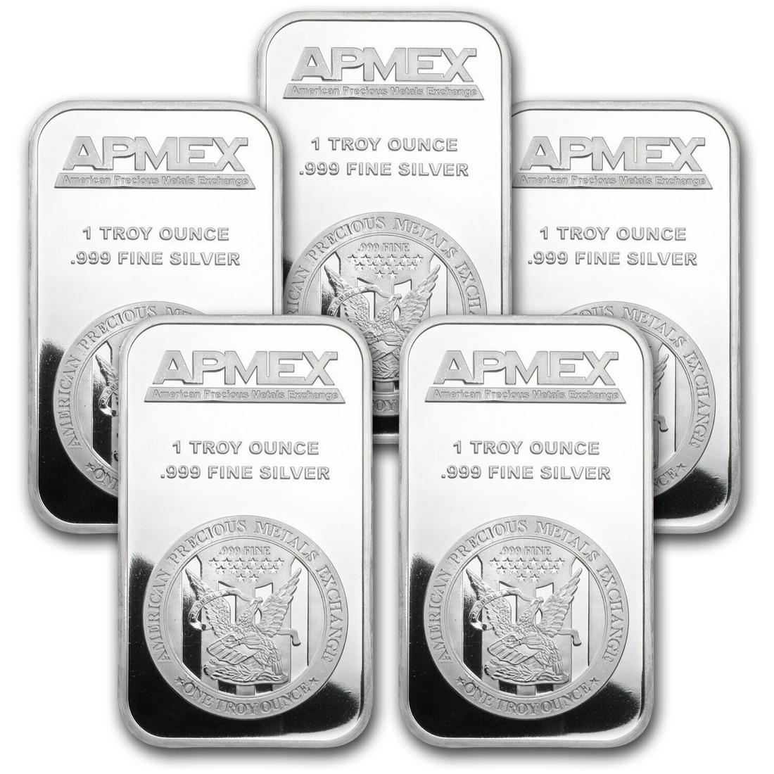 Lot Of 5~ 1oz .999 Fine Silver Bars (APMEX) (1 of 1)