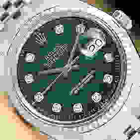 ROLEX MENS DATEJUST GREEN DIAMOND DIAL 18K WHITE GOLD SS WATCH w/ JUBILEE BAND First Image