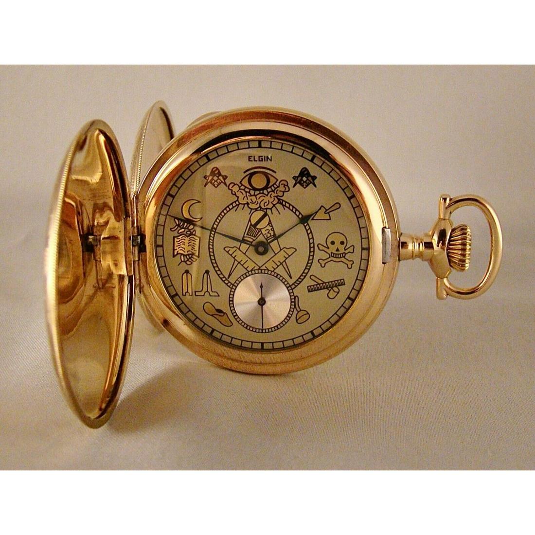 OVER 100 YEAR OLD!! ELGIN 14k GOLD FILLED HUNTER CASE MASONIC DIAL GREAT POCKET WATCH: 105 YEARS OLD ELGIN 14k GOLD FILLED HUNTER CASE MASONIC DIAL GREAT POCKET WATCH
