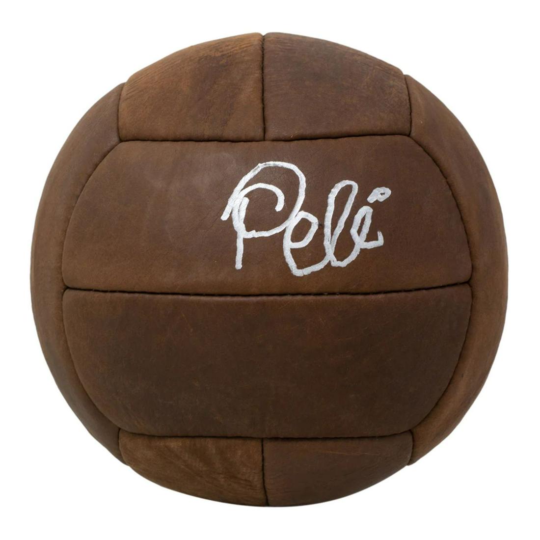 Pele Signed Full Size Vintage Brown Throwback Soccer Ball BAS (1 of 2)