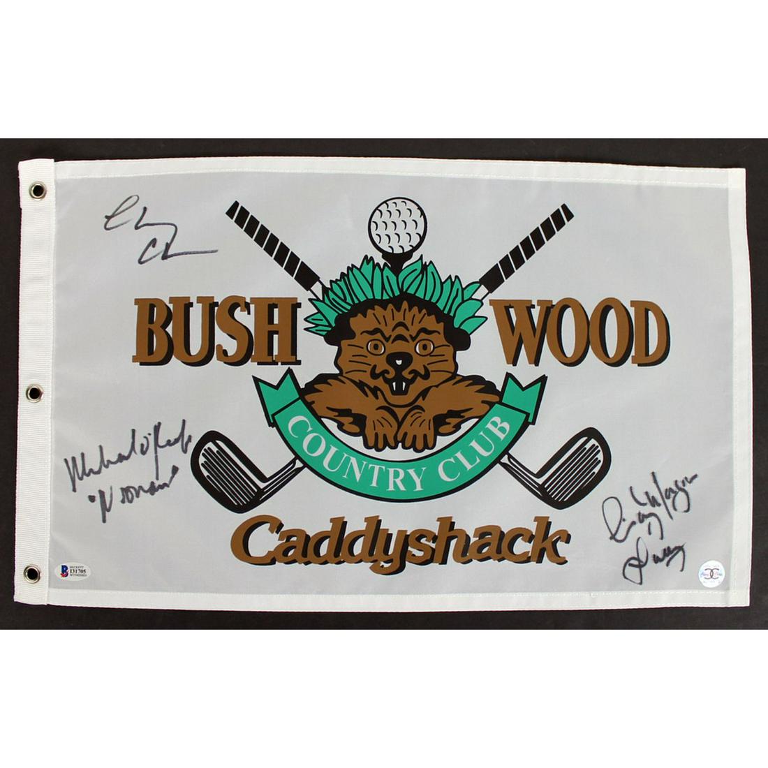 Caddyshack Chevy Chase, Cindy Morgan & Michael O'Keefe Signed Bushwood Flag BAS Witnessed (1 of 1)