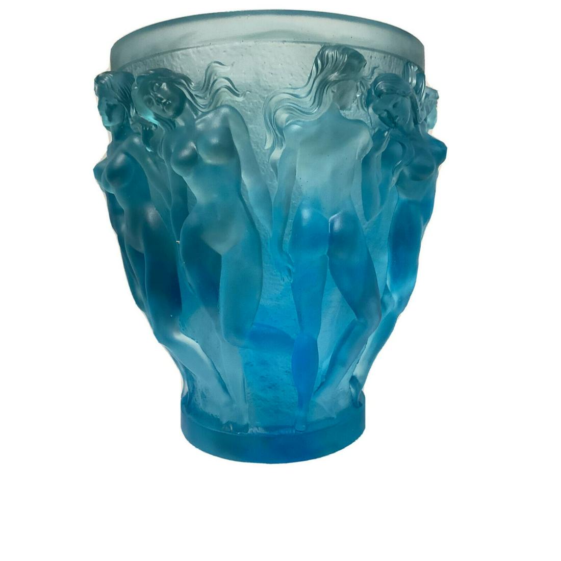 XX LALIQUE STYLE LIGHT BLUE CRYSTAL VASE 9.5â€H (1 of 3)