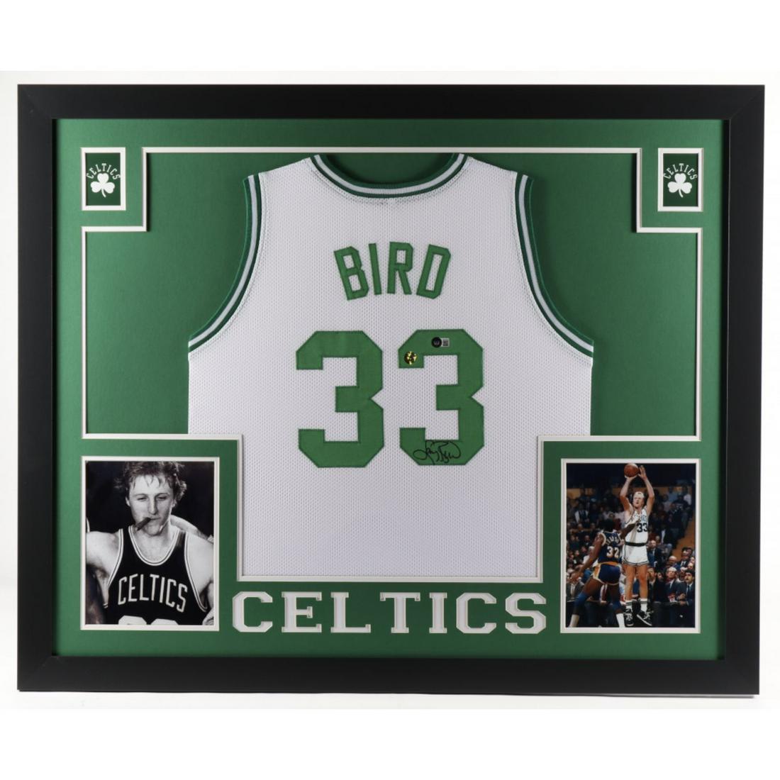 Larry Bird Signed 35x43 Custom Framed Jersey Display (Beckett Hologram & Bird Hologram) (1 of 1)