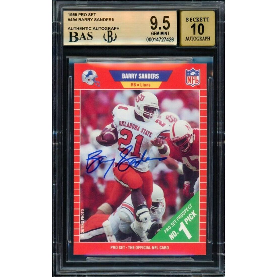 Barry Sanders Signed 1989 Pro Set Rookie Card #494 (BGS 9.5, Auto 10) (1 of 2)
