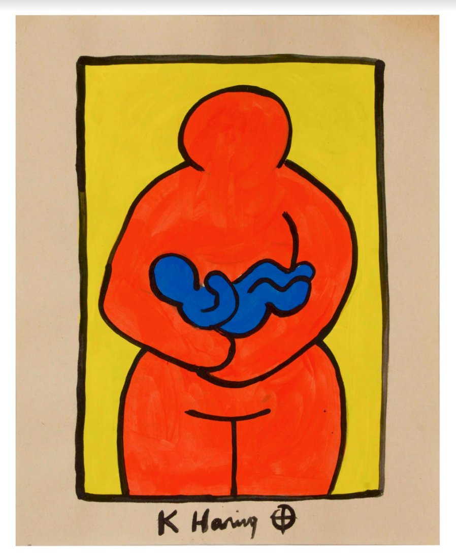 RARE Keith Haring Authentic Drawing on Vintage Paper SIGNED and Stamped by Haring Estate: RARE Keith Haring Authentic Drawing on Vintage Paper SIGNED and Stamped by Haring Estate