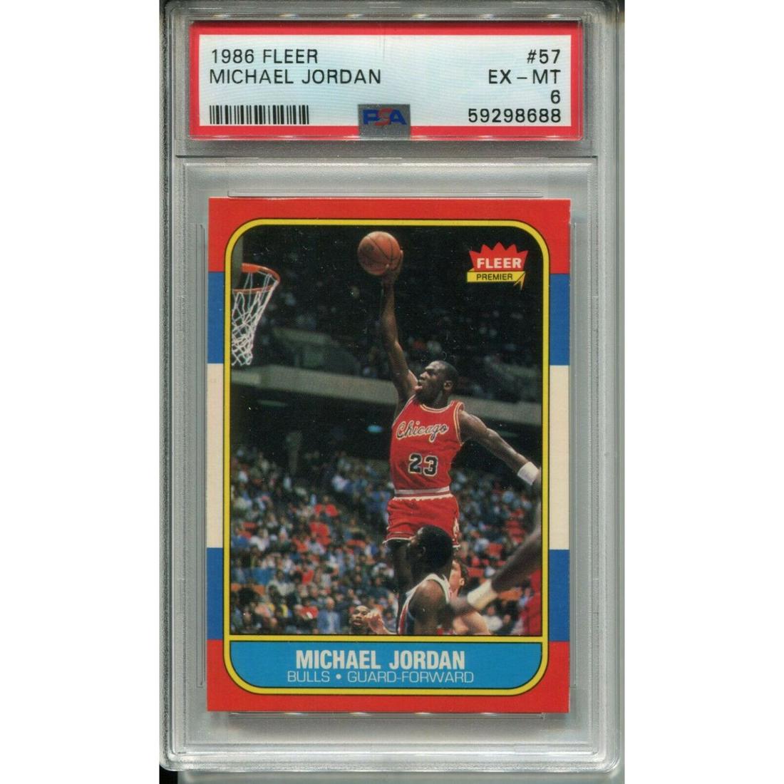 1986 Fleer Basketball #57 Michael Jordan Rookie Card Graded PSA EX MINT 6 (1 of 1)